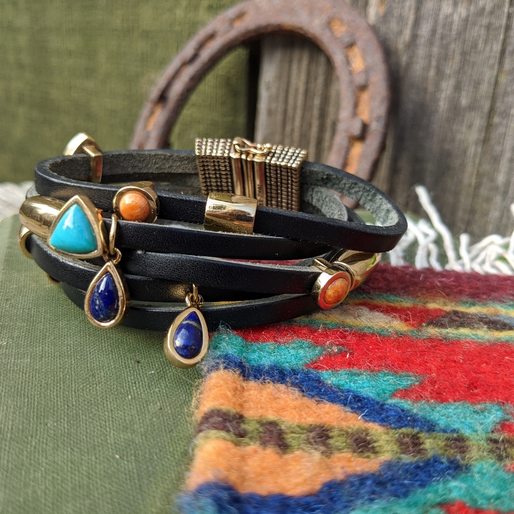 Barse Leather & Gemstone Boho Bracelet